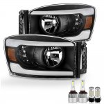 Dodge Ram 3500 2006-2009 Black LED DRL Headlights Bulbs Set Complete Kit