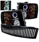 Chevy Silverado 2007-2013 Black Vertical Grille and Projector Headlights