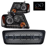 2004 Ford F150 Black Grille and Projector Headlights Halo LED