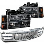 1995 Chevy 2500 Pickup Chrome Vertical Grille and Black Headlights