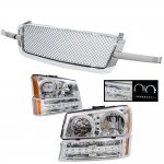 2005 Chevy Silverado 1500 Chrome Mesh Grille and Halo Headlights LED Bumper Lights