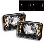 1985 Ford Mustang Amber LED Black Chrome Sealed Beam Projector Headlight Conversion