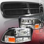 2002 Dodge Dakota Black Grille and Euro Headlights Set