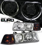 1992 BMW E36 Sedan 3 Series Clear Dual Halo Euro Headlights and Corner Lights Set