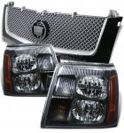 Cadillac Escalade 2002 Black Mesh Grille and Euro Headlights Sets