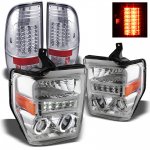 2010 Ford F550 Super Duty Chrome Projector Headlights and LED Tail Lights