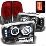 2003 Ford F350 Super Duty Black CCFL Halo Headlights and Red Smoked LED Tail Lights