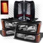 Chevy Silverado 2003-2006 Black Headlights Bumper Lights and LED Tail Lights Chevy Silverado 2003-2006 Black Headlights Bumper Lights and LED Tail Lights