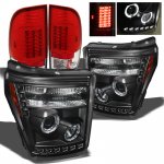Ford F350 Super Duty 2011-2014 Black Projector Headlights and Red Clear LED Tail Lights