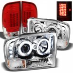 2001 Ford F250 Super Duty Chrome CCFL Halo Headlights and Red Clear LED Tail Lights