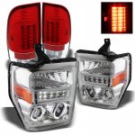 2010 Ford F550 Super Duty Chrome Projector Headlights and Red Clear LED Tail Lights