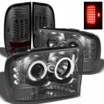 2003 Ford F350 Super Duty Smoked CCFL Halo Headlights and LED Tail Lights