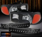 1999 GMC Sierra Black Euro Headlights and LED Bumper Lights