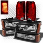 2003 Chevy Silverado Black Headlights Bumper Lights and Red LED Tail Lights