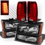 Chevy Silverado 2003-2006 Black Headlights Bumper Lights and Red LED Tail Lights Chevy Silverado 2003-2006 Black Headlights Bumper Lights and Red LED Tail Lights