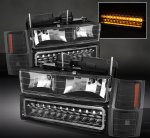 Chevy 3500 Pickup 1994-1998 Black Euro Headlights and LED Bumper Lights