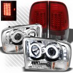 2003 Ford F350 Super Duty Chrome CCFL Halo Headlights and Red Smoked LED Tail Lights