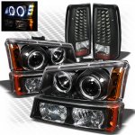 2005 Chevy Silverado Black Projector Headlights Bumper Lights and LED Tail Lights 2005 Chevy Silverado Black Projector Headlights Bumper Lights and LED Tail Lights