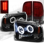 2006 Ford F250 Super Duty Black CCFL Halo Headlights and LED Tail Lights Red Smoked