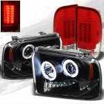 2007 Ford F350 Super Duty Black CCFL Halo Headlights and Red Clear LED Tail Lights