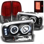 2001 Ford F250 Super Duty Black CCFL Halo Headlights and Red Smoked LED Tail Lights