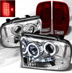 2006 Ford F250 Super Duty Chrome CCFL Halo Headlights and Red Clear LED Tail Lights