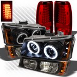 Chevy Silverado 2003-2006 Black CCFL Halo Headlights Bumper Lights and Red LED Tail Lights