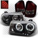 Chrysler 300C 2008-2010 Black CCFL Halo Headlights and Red Smoked LED Tail Lights