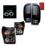 2016 Ford F450 Super Duty Black CCFL Halo Projector Headlights and LED Tail Lights
