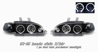 Honda Civic 1992-1995 Anzo JDM Black Dual Halo Projector Headlights
