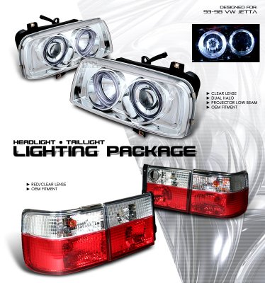 VW Jetta 1993-1998 Clear Halo Projector Headlights and Euro Tail Lights Set