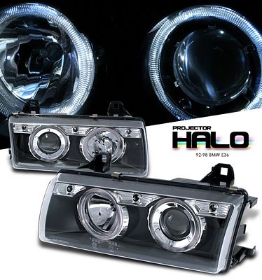 BMW E36 3 Series 1992-1998 Black Dual Halo Projector Headlights