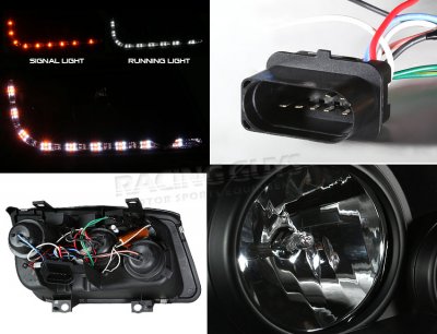 VW Jetta 1999-2004 Black Projector Headlights with LED DRL