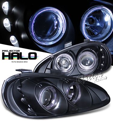 Mazda MX3 1992-1996 Black Dual Halo Projector Headlights