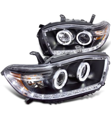 Toyota Highlander 2008-2010 Black Halo Projector Headlights with LED