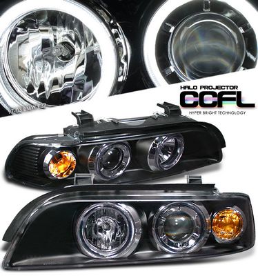 BMW E39 5 Series 1997-2003 Black Dual CCFL Halo Projector Headlights