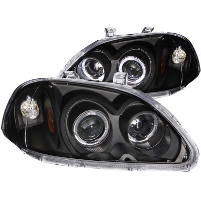 Honda Civic 1996-1998 Black Projector Headlights with Halo