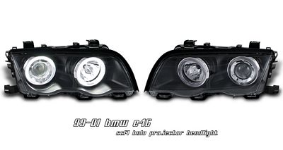 BMW E46 Sedan 3 Series 1999-2001 Black Dual CCFL Halo Projector Headlights