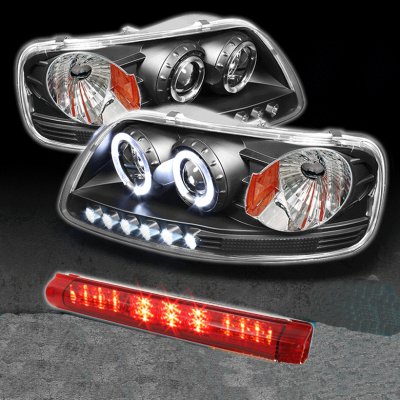 Ford F150 1997-2003 Black Projector Headlights and LED Third Brake Light Set