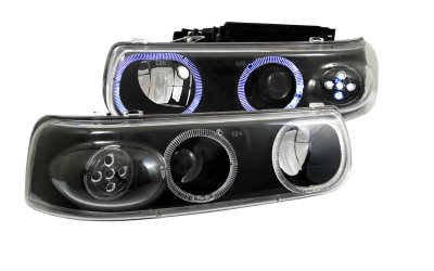 Chevy Suburban 2000-2006 Black LED Halo Projector Headlights