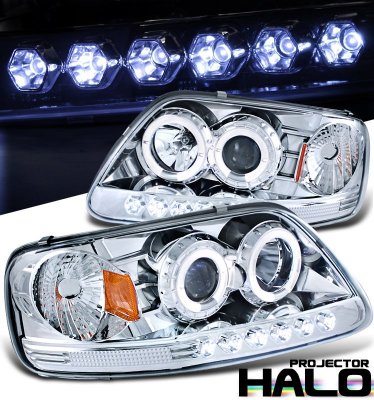Ford F150 1997-2003 Clear Halo Projector Headlights with LED