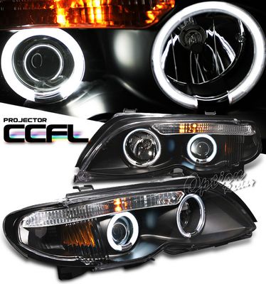 BMW E46 Sedan 3 Series 2002-2005 Black Dual CCFL Halo Projector Headlights