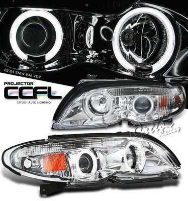 BMW E46 Sedan 3 Series 2002-2005 Clear Dual CCFL Halo Projector Headlights