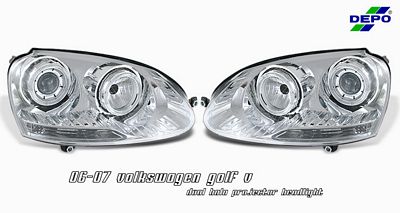 VW Rabbit 2006-2009 Depo Clear Dual Halo Projector Headlights