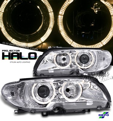 BMW 3 Series Coupe 2002-2005 Depo Clear Halo Projector Headlights