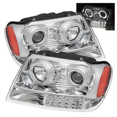 Black Smoke Projector Headlights W/ Halo LED For Jeep Grand Cherokee 1999-2004 – Superbautoparts
