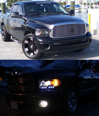 Dodge Ram 2002-2005 Black Halo Projector Headlights with LED