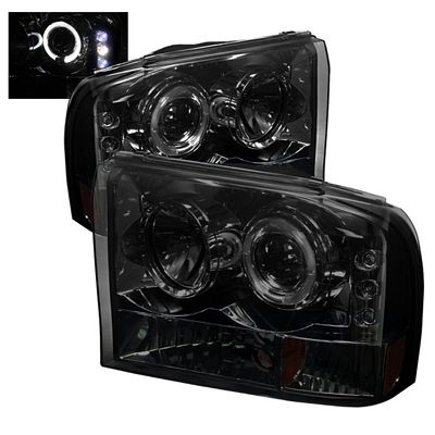 Ford F250 Super Duty 1999-2004 Smoked Halo Projector Headlights with Integrated LED