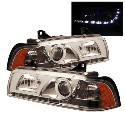 BMW E36 Sedan 1992-1998 Clear Projector Headlights with LED Daytime Running Lights