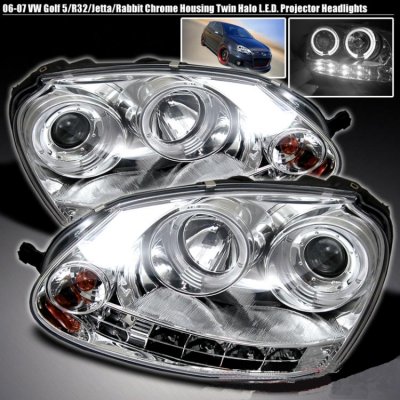 VW Golf 2006-2009 Clear Halo Projector Headlights with LED Daytime Running Lights